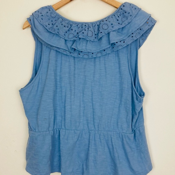 Anthropologie Porridge pale blue eyelet ruffled t-shirt. Size XL - Picture 2 of 4